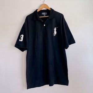 Polo Ralph Lauren Black Vintage Big Pony Rugby Polo Shirt‎  XXL Cotton Preppy